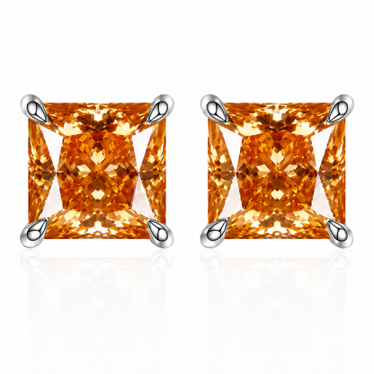 Brincos de moissanite vermelho com corte princesa 