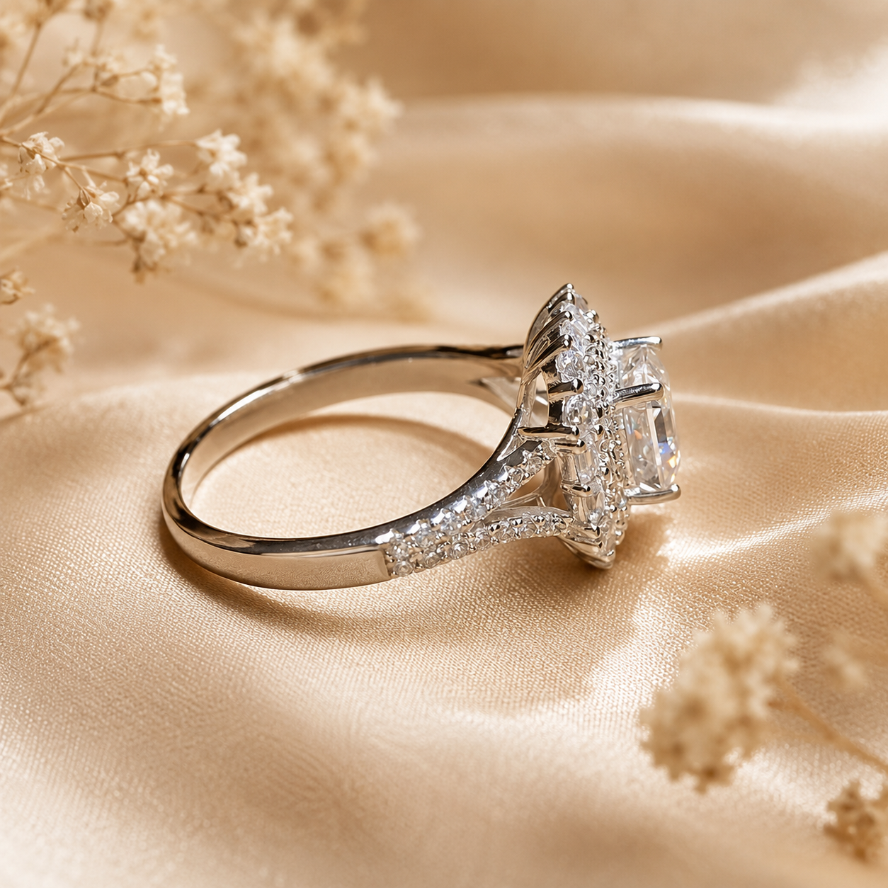Anel Halo Moissanite Corte Asscher 