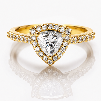 Anillo clásico de moissanita con halo de talla billón
