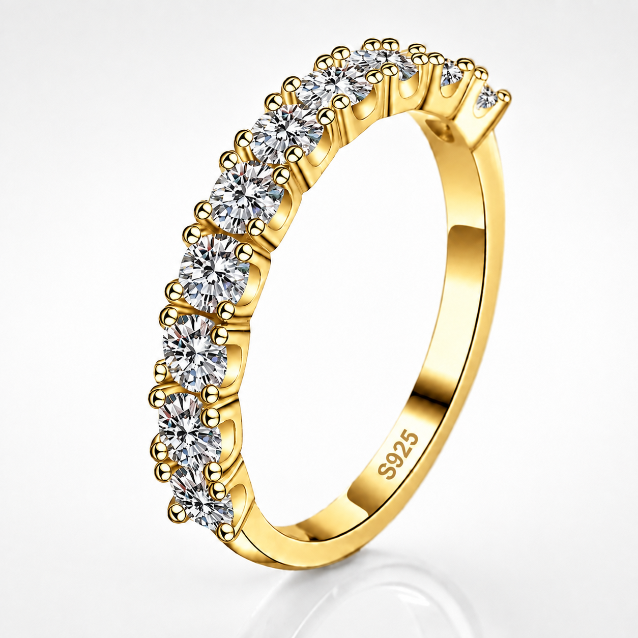Aliança de casamento de anel de meia eternidade de moissanite com corte brilhante redondo de 3 mm