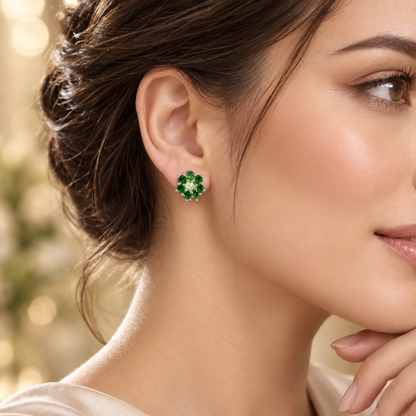Natural Peridot & Chrome Diopside Floral Cluster Stud Earrings