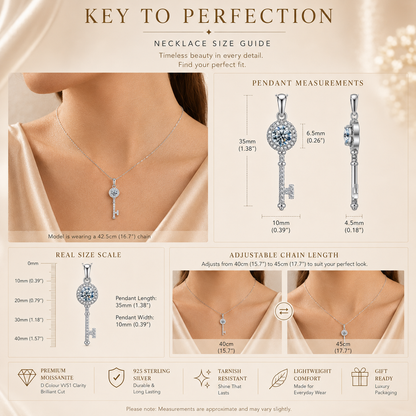 Moissanite Key Pendant Necklace