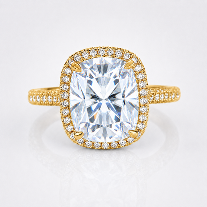 Anel Halo de Moissanite com corte almofadado de 5 quilates 