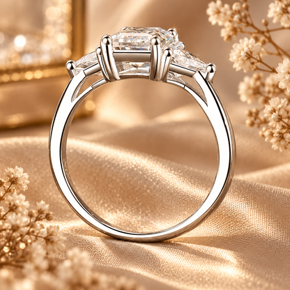 Anillo de trilogía de moissanita de talla radiante y billón de 3 ct 