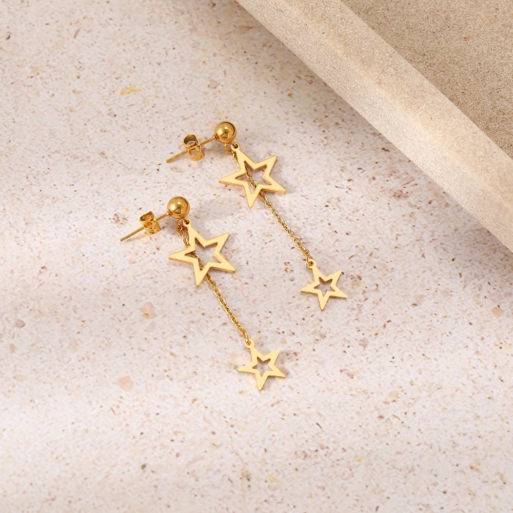 Titanium Double Star Tassle Earrings - Premium Jewelry from Dazzling Delights - Just $28.95! Shop now at Dazzling Delights