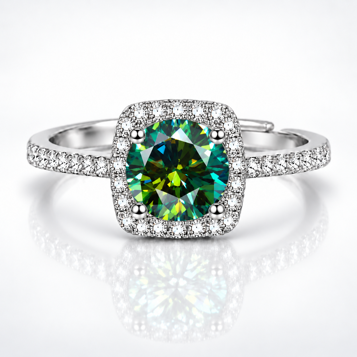 1ct Round Brilliant Moissanite Square Halo Adjustable Ring