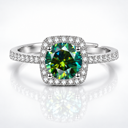 1ct Round Brilliant Moissanite Square Halo Adjustable Ring