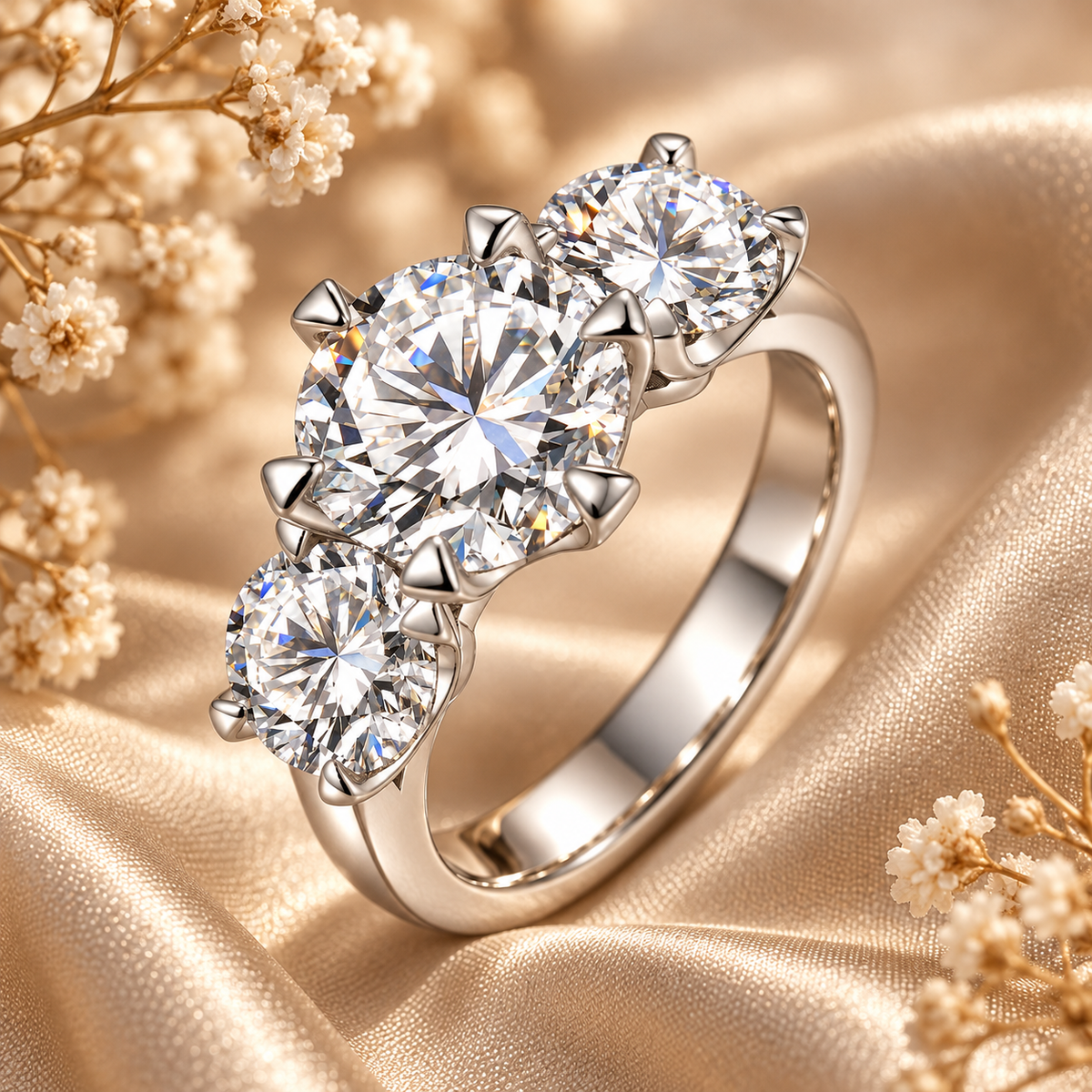 Anillo de trilogía de moissanita de 5 quilates 