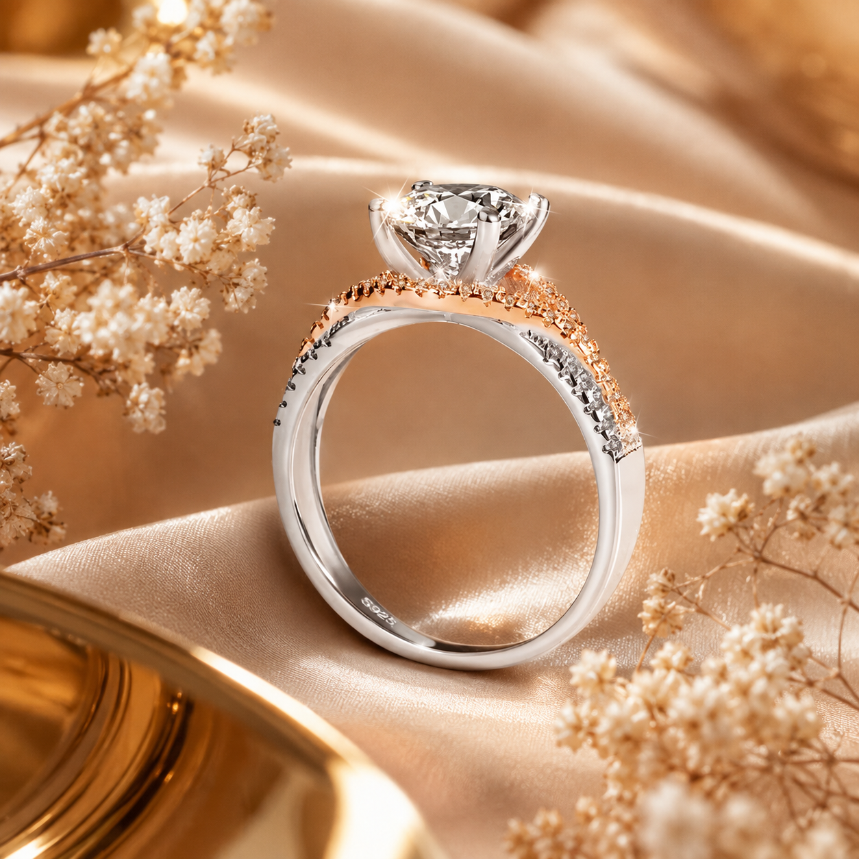 2ct Two-Tone Round Brilliant Moissanite Marquise Frame Engagement Ring