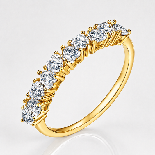 Anel de meia eternidade de moissanite com corte de coração de 1 quilate