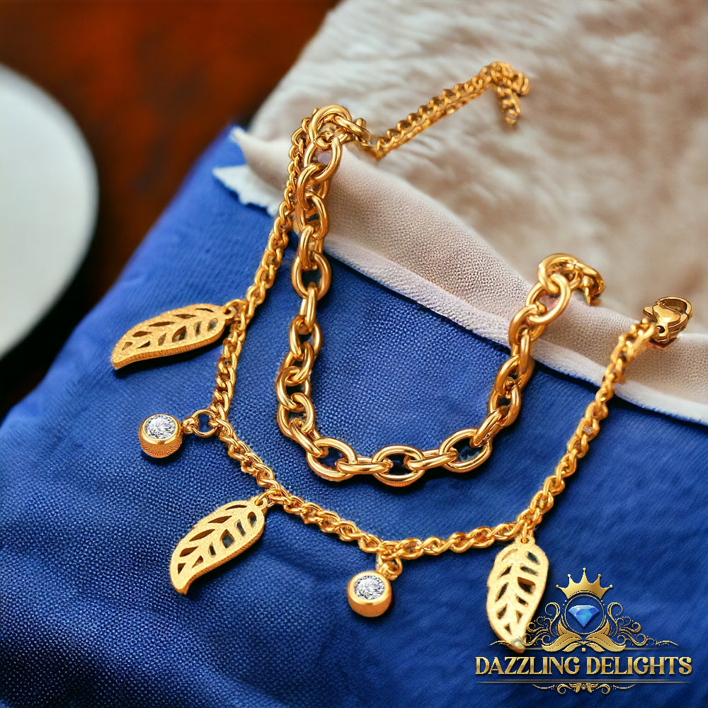 Titanium Sparkle Leaf Charm Bracelet - Premium Jewelry from Dazzling Delights - Just $28.95! Shop now at Dazzling Delights