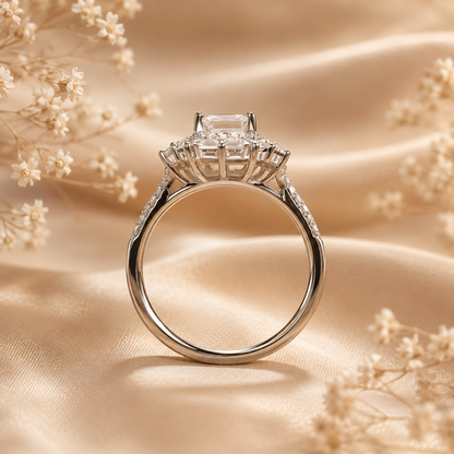 Anel Halo Moissanite Corte Asscher 