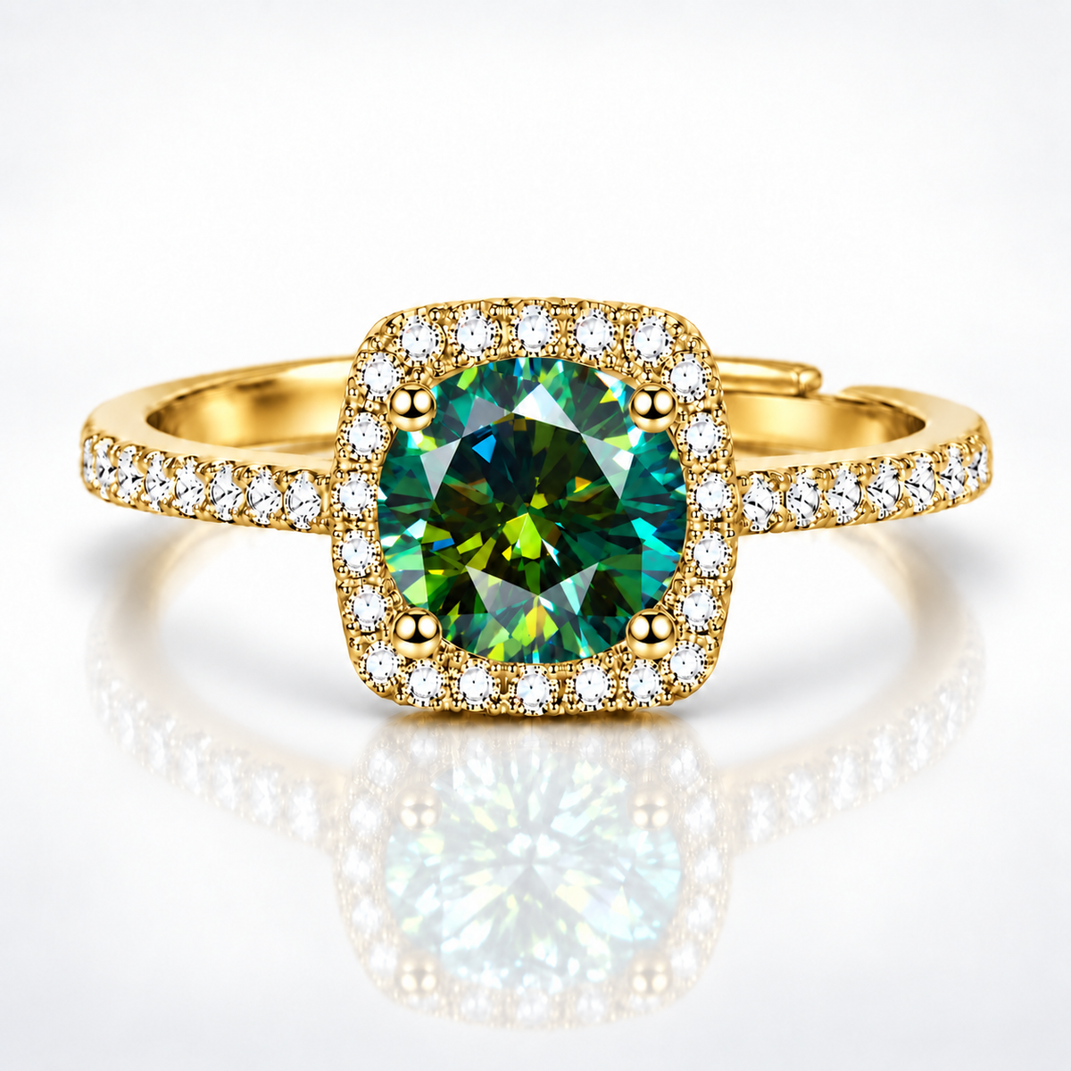 1ct Round Brilliant Moissanite Square Halo Adjustable Ring