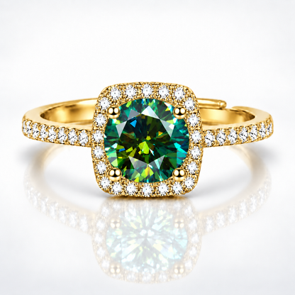 1ct Round Brilliant Moissanite Square Halo Adjustable Ring