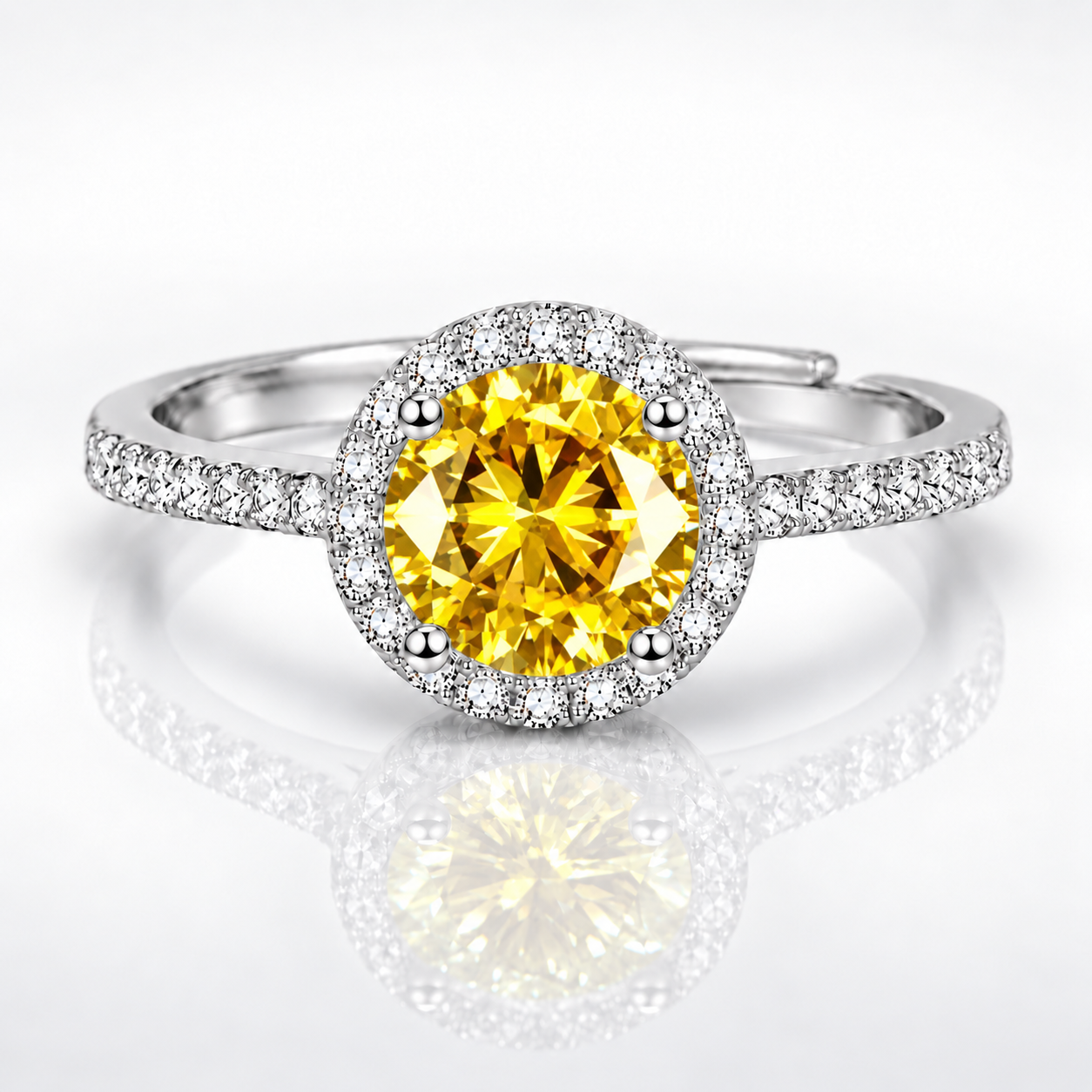 Anillo ajustable con halo de 4 garras de moissanita verde de 1 quilate y 6,5 mm 