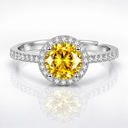 Anillo ajustable con halo de 4 garras de moissanita verde de 1 quilate y 6,5 mm 