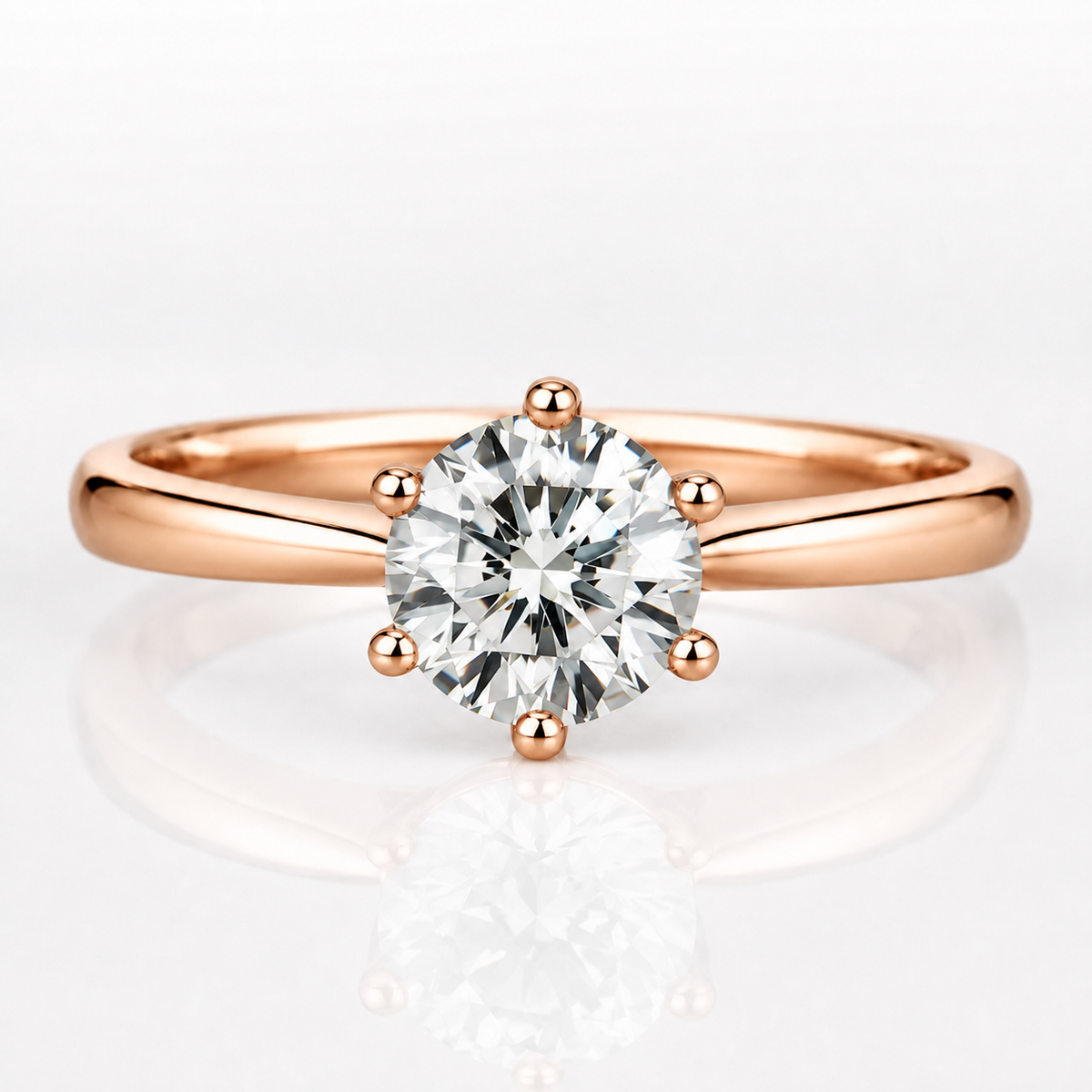 Anel de noivado clássico de 6 pinos estilo Tiffany Solitaire Moissanite 