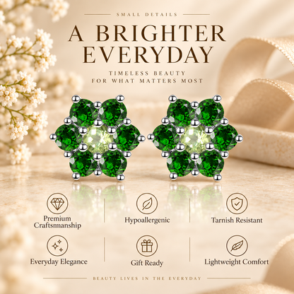Natural Peridot & Chrome Diopside Floral Cluster Stud Earrings