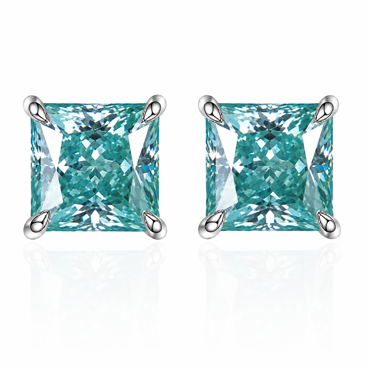 Brincos de moissanite vermelho com corte princesa 