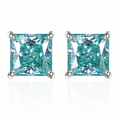 Brincos de moissanite vermelho com corte princesa 