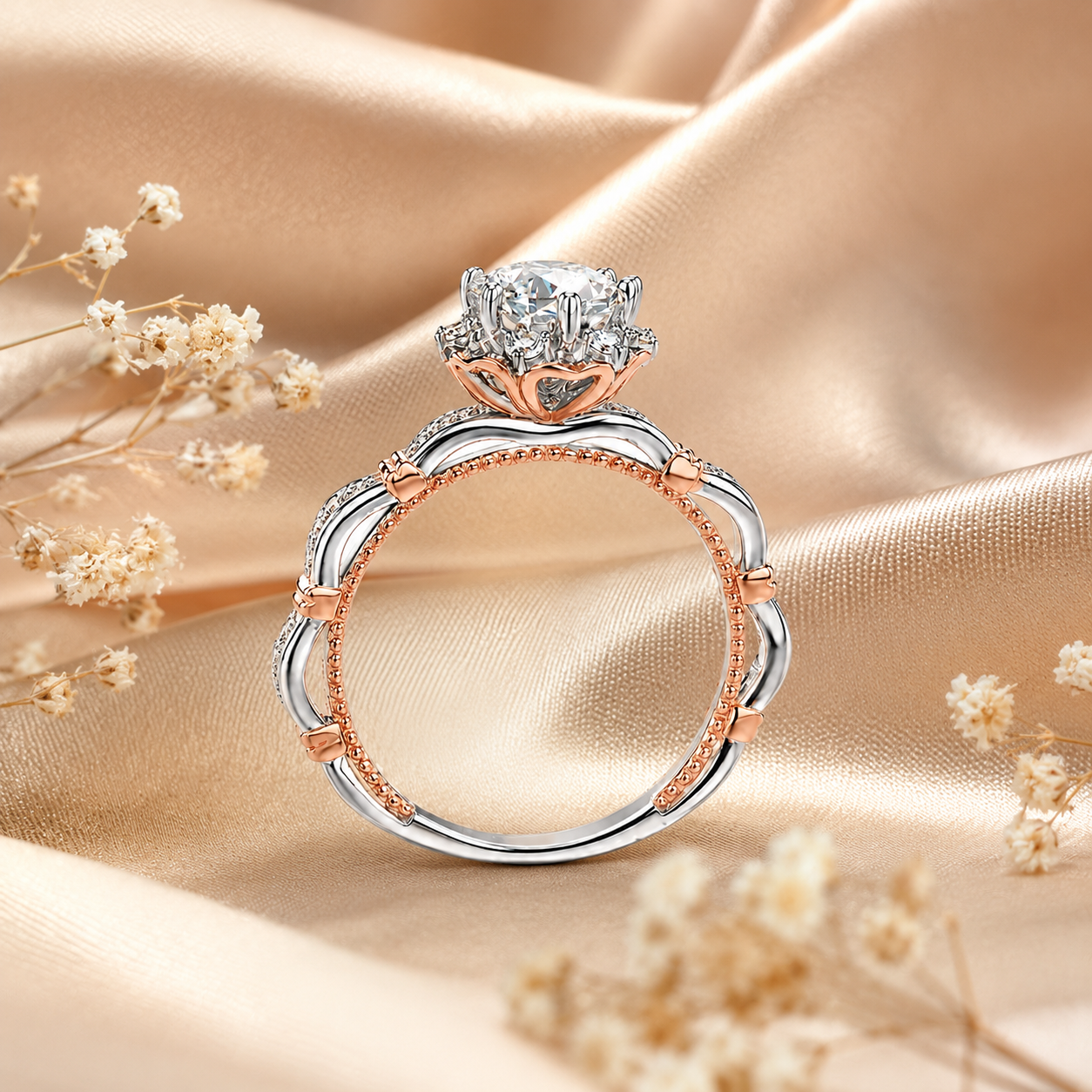 Two-Tone Round Brilliant Moissanite Vintage Engagement Ring