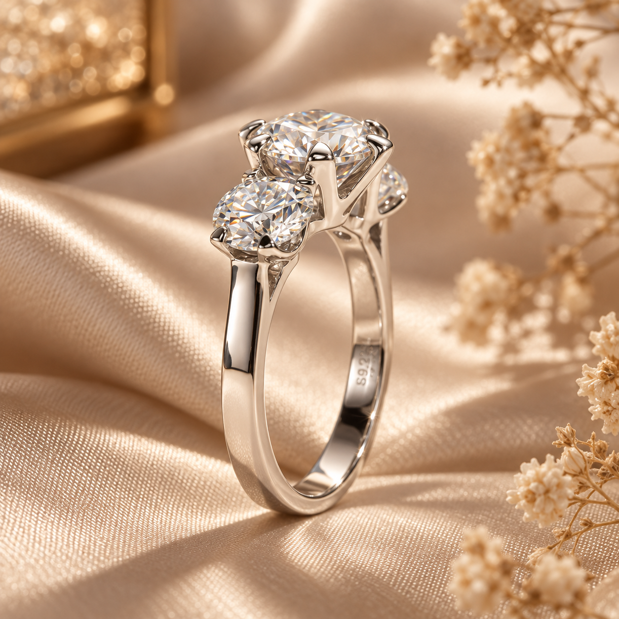 Anillo de trilogía de moissanita de 5 quilates 