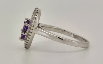 Anel Halo de Ametista com Corte de Pêra 7x5mm 