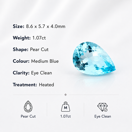 1,07 ct de água-marinha cortada em pêra 