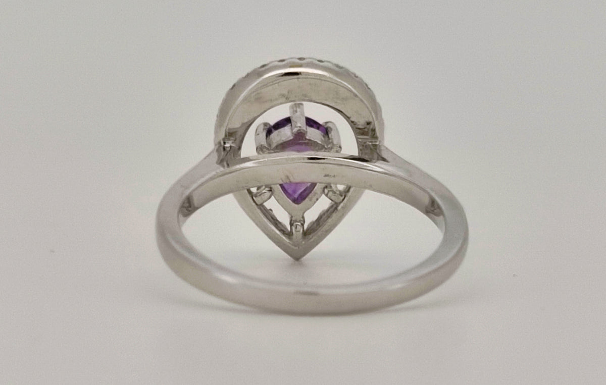 Anel Halo de Ametista com Corte de Pêra 7x5mm 