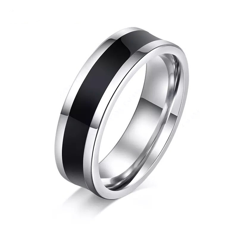 Silver Titanium Wedding Ring with Black Inlay - Premium Jewelry from Dazzling Delights - Just $33.95! Shop now at Dazzling Delights
