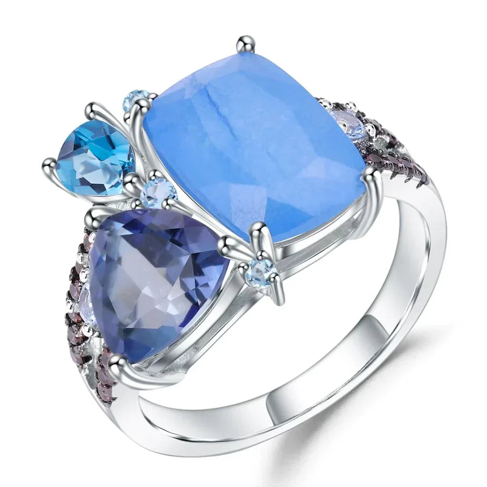 "Mystic Dreams" Natural Aqua Blue Calcedony and Topaz Geometric Ring - Premium Jewelry from Dazzling Delights - Just $165.95! Shop now at Dazzling Delights