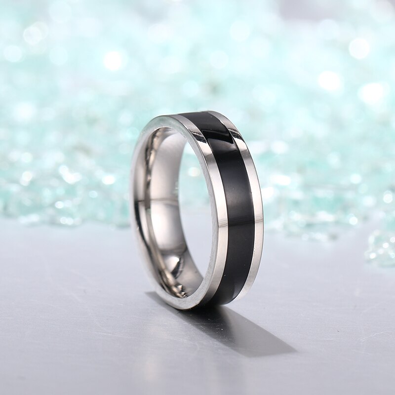 Silver Titanium Wedding Ring with Black Inlay - Premium Jewelry from Dazzling Delights - Just $33.95! Shop now at Dazzling Delights