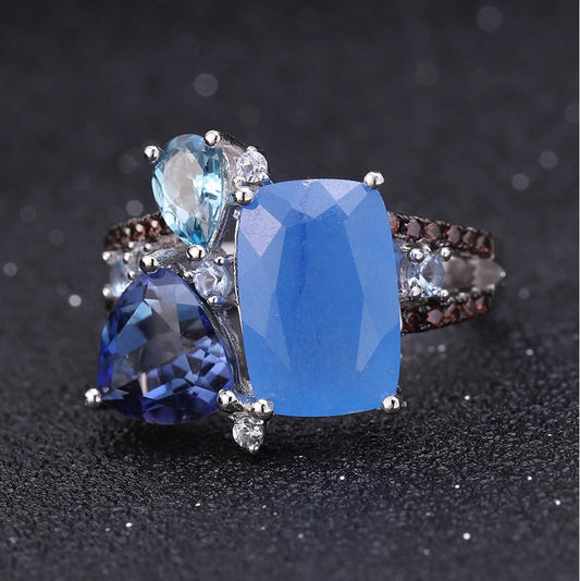 "Mystic Dreams" Natural Aqua Blue Calcedony and Topaz Geometric Ring - Premium Jewelry from Dazzling Delights - Just $165.95! Shop now at Dazzling Delights