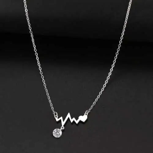 Titanium Bejewelled Heartbeat Pendant Necklace - Premium Jewelry from Dazzling Delights - Just $22.95! Shop now at Dazzling Delights