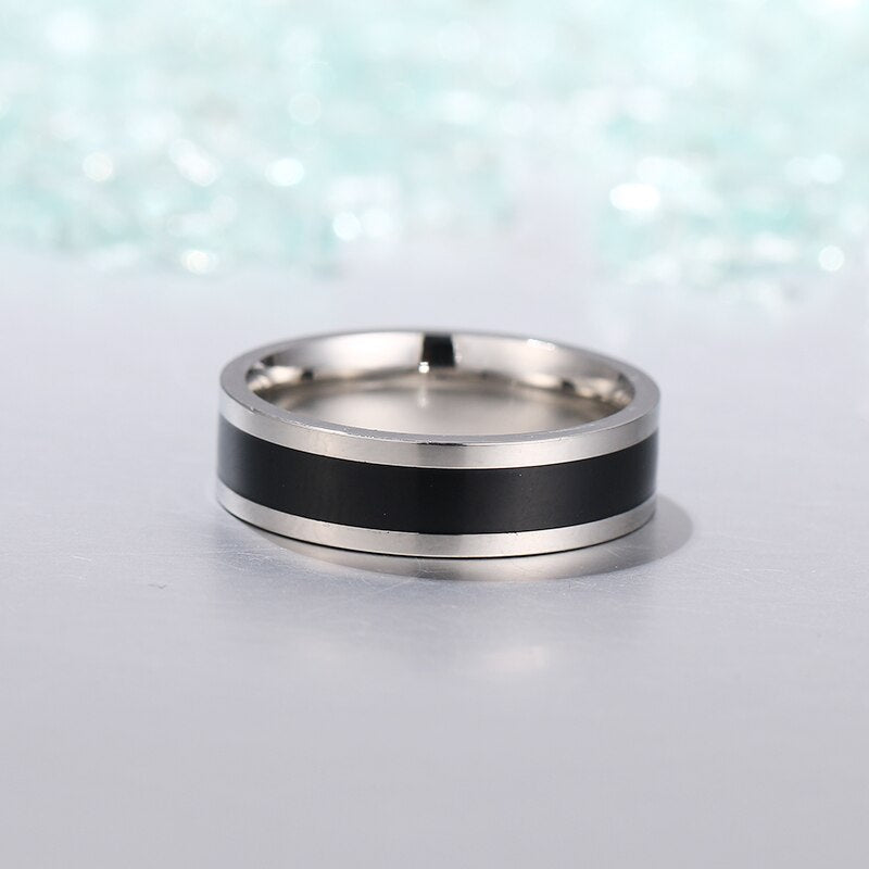 Silver Titanium Wedding Ring with Black Inlay - Premium Jewelry from Dazzling Delights - Just $33.95! Shop now at Dazzling Delights